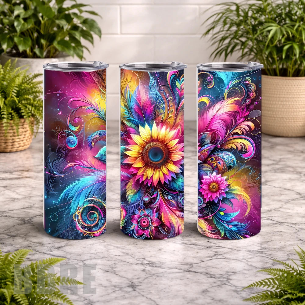 Vibrant Floral 3 20 OZ Wrap Mockup