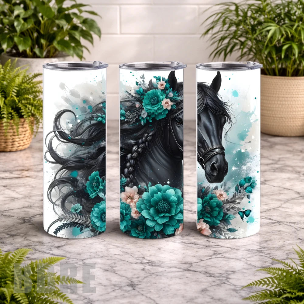 Floral Black Horse 20 OZ Wrap Mockup