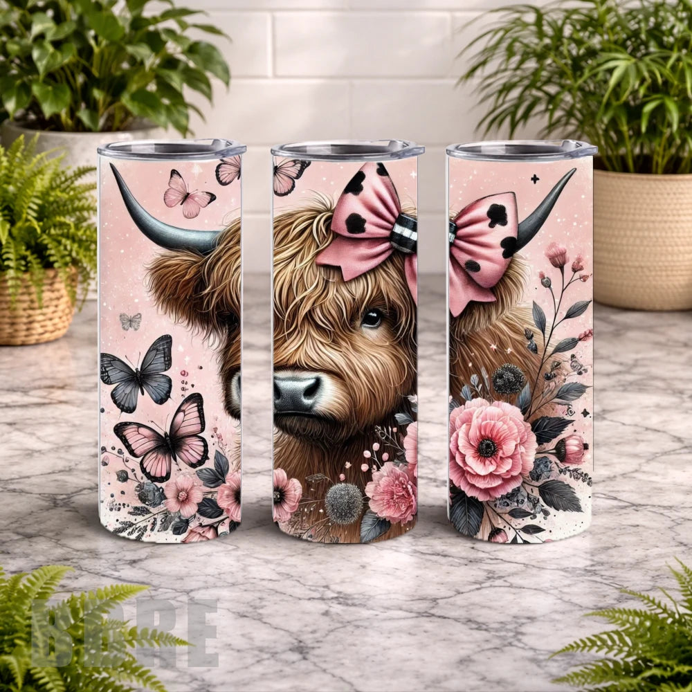 Floral Highland Cow 3 20 OZ Wrap Mockup