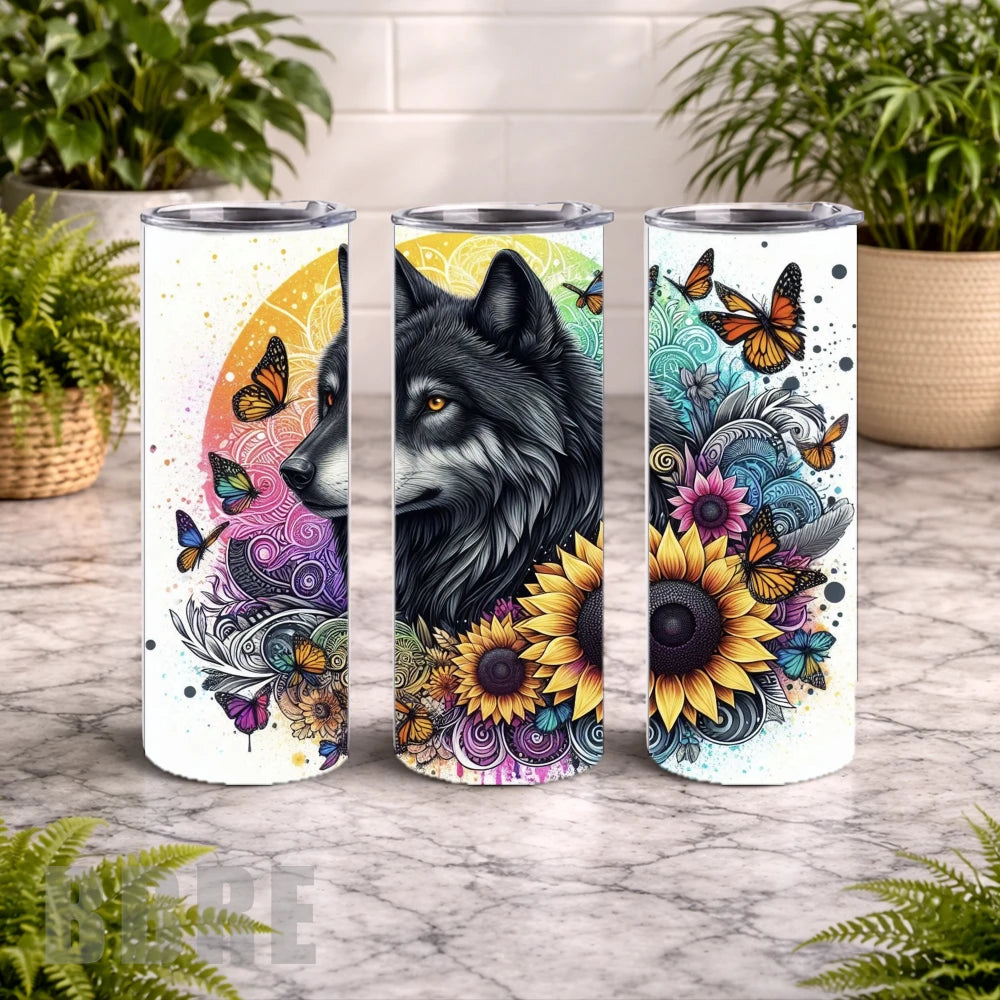 Wolf Floral 3 20 OZ Wrap Mockup