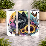 Wolf Floral 3 20 OZ Wrap Mockup