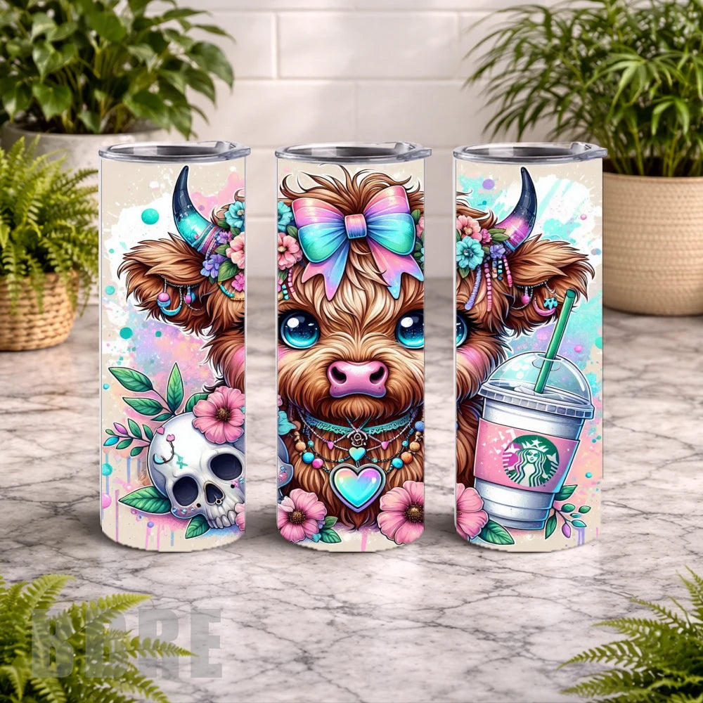 Floral Highland Cow 4 20 OZ Wrap Mockup