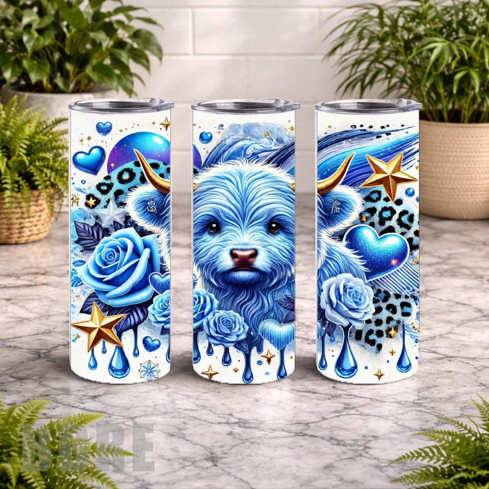 Blue Highland Cow 20 OZ Wrap Mockup