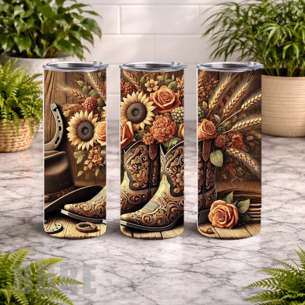 Floral Cowboy Boots 20 OZ Wrap Mockup