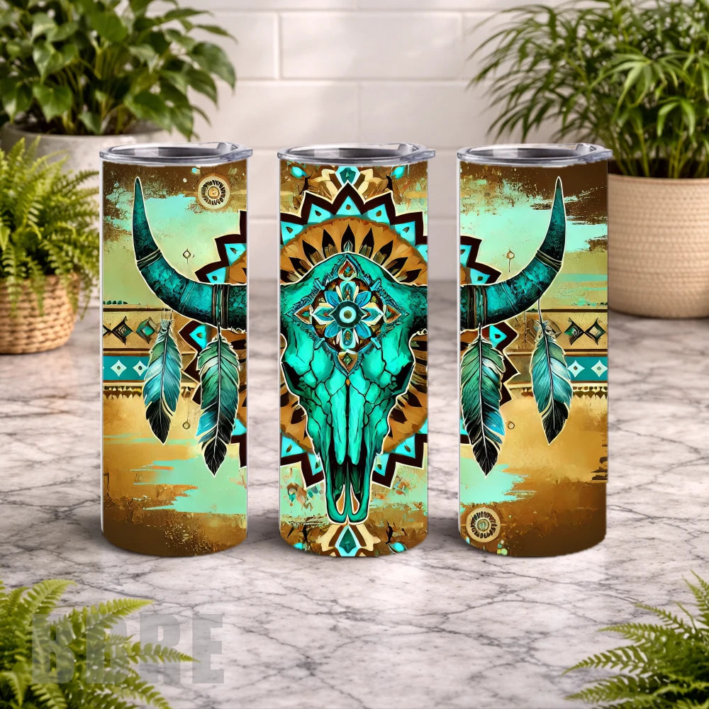Turquoise Skull 2 20 OZ Wrap Mockup