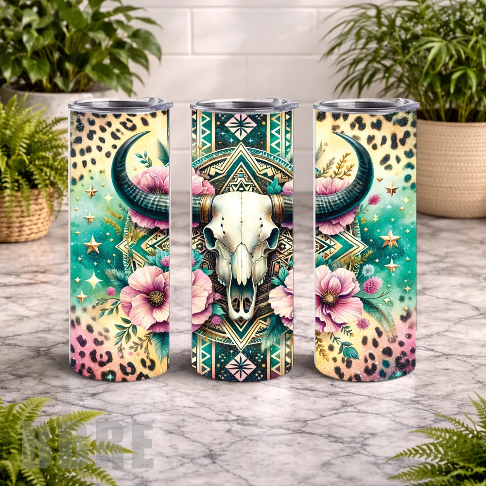 Floral Skull 21 20 OZ Wrap Mockup