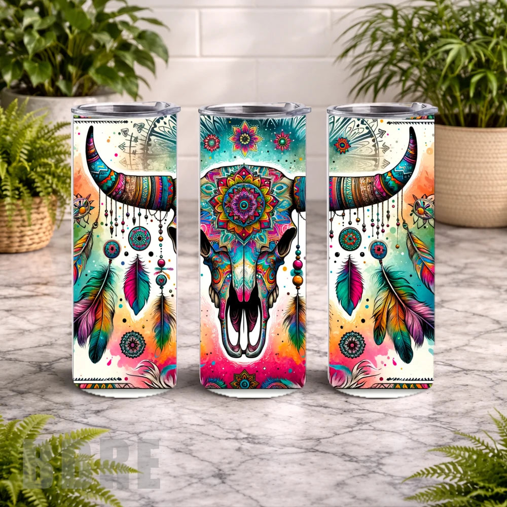 Colorful Bull Skull 20 OZ Wrap Mockup