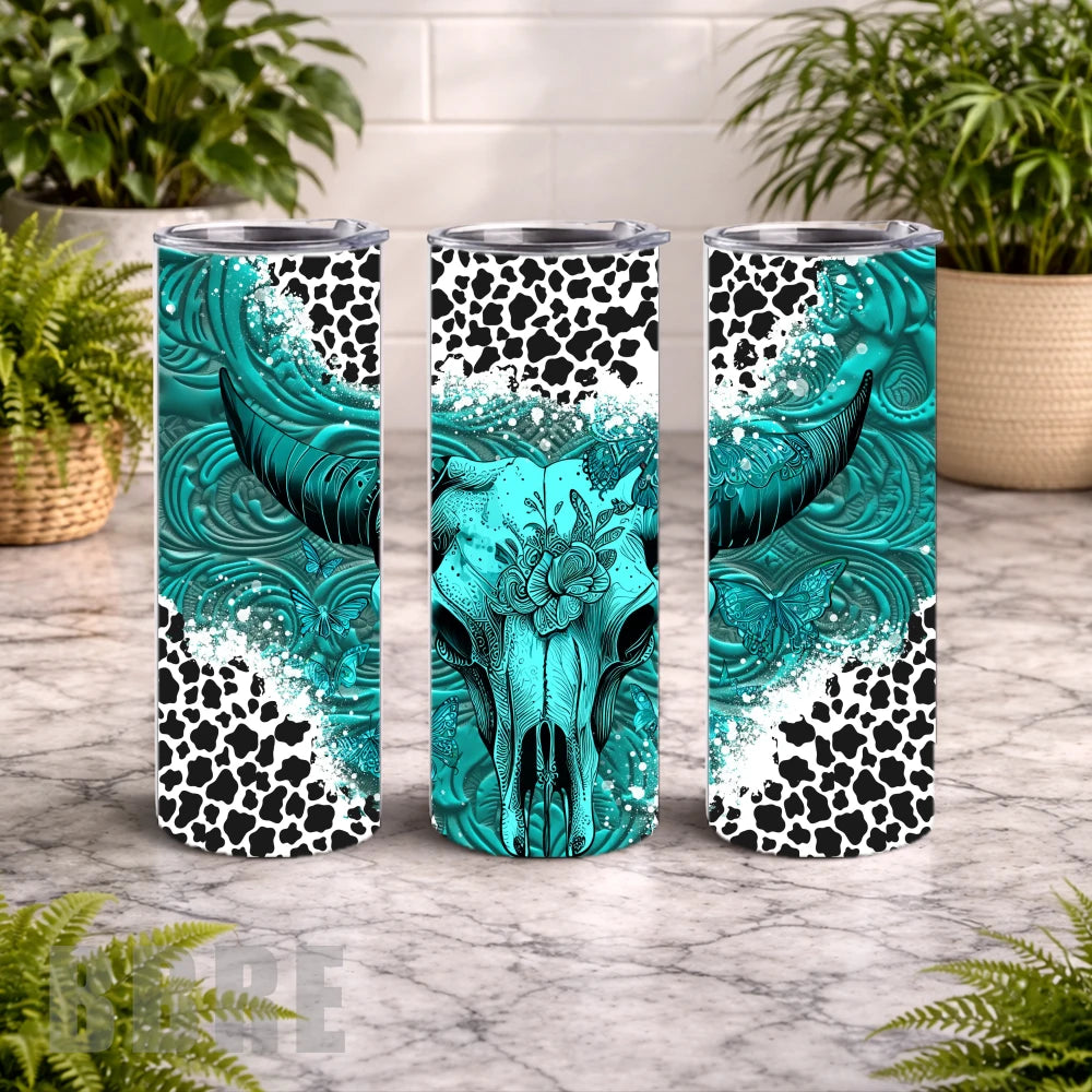 Turquoise Skull 3 20 OZ Wrap Mockup