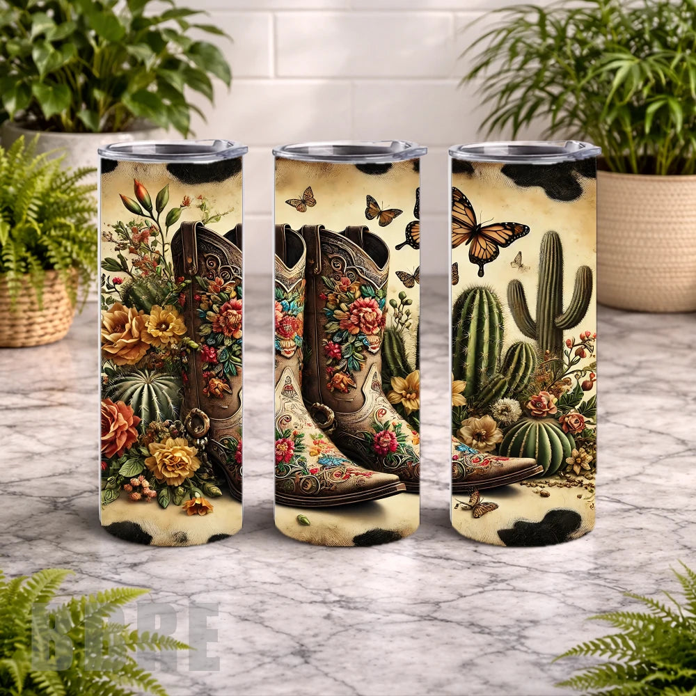 Floral Cowboy Boots 2 20 OZ Wrap Mockup