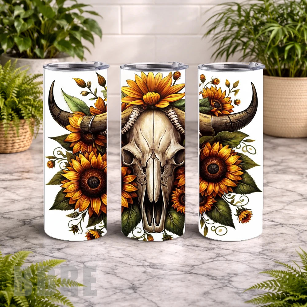 Sunflower Skull 20 OZ Wrap Mockup