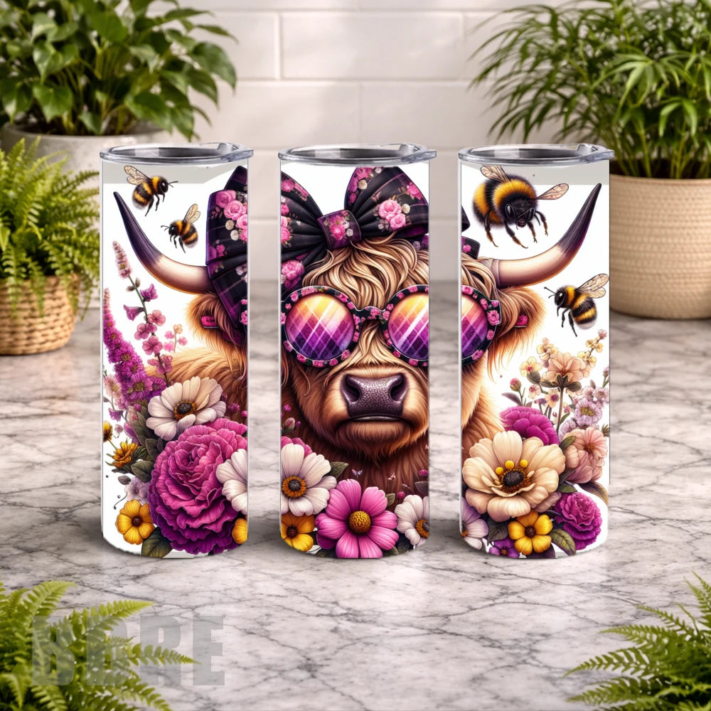 Floral Highland Cow 11 20 OZ Wrap Mockup