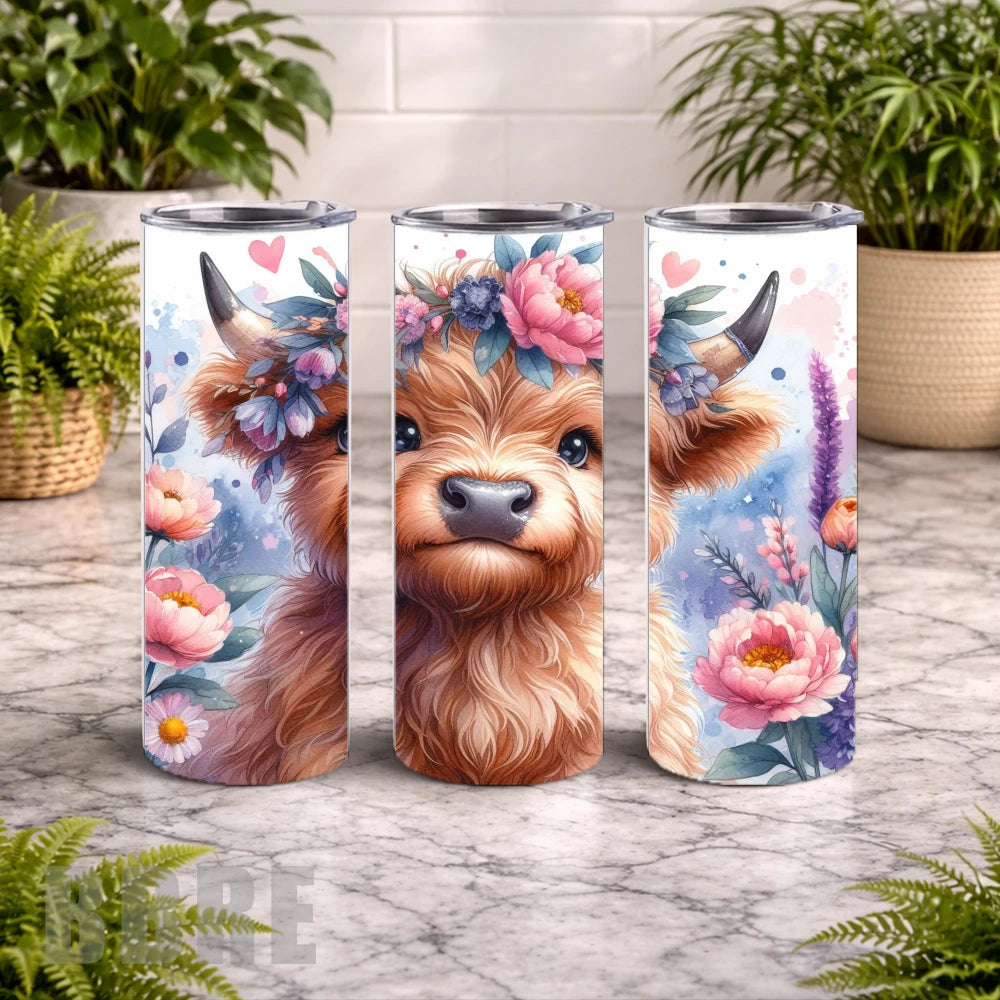 Floral Highland Cow 14 20 OZ Wrap Mockup