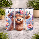 Floral Highland Cow 14 20 OZ Wrap Mockup
