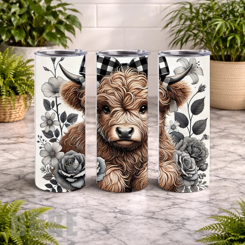 Floral Highland Cow 15 20 OZ Wrap Mockup