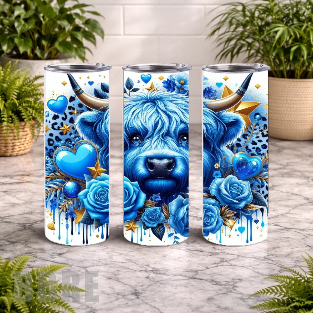 Blue Highland Cow 3 20 OZ Wrap Mockup