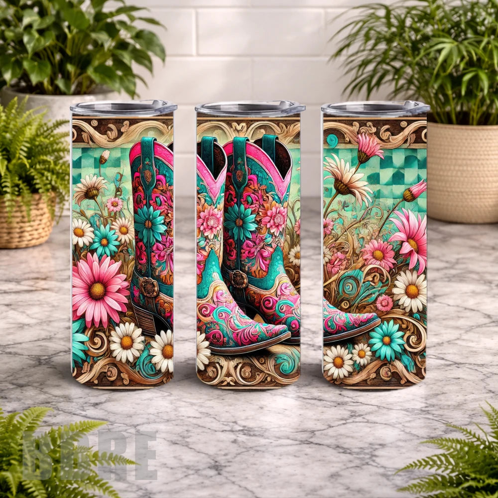 Floral Cowboy Boots 4 20 OZ Wrap Mockup
