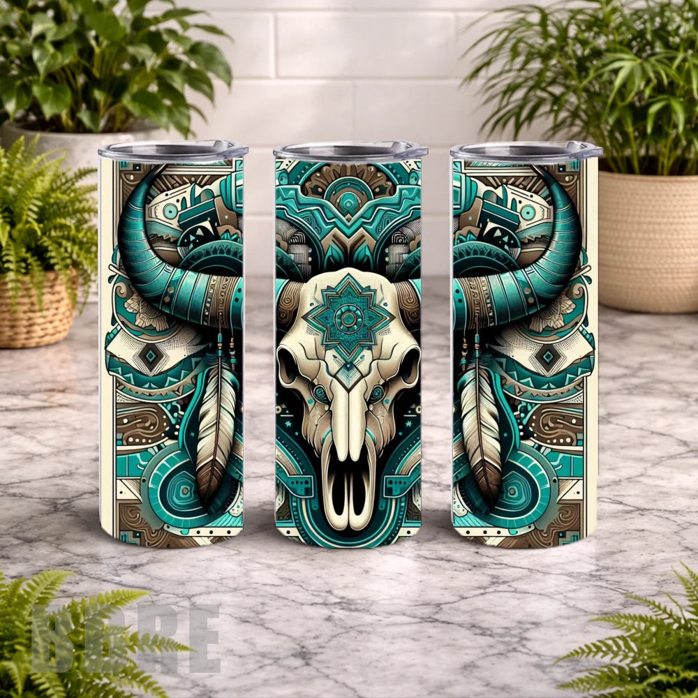 Tribal Bull Skull 20 OZ Wrap Mockup