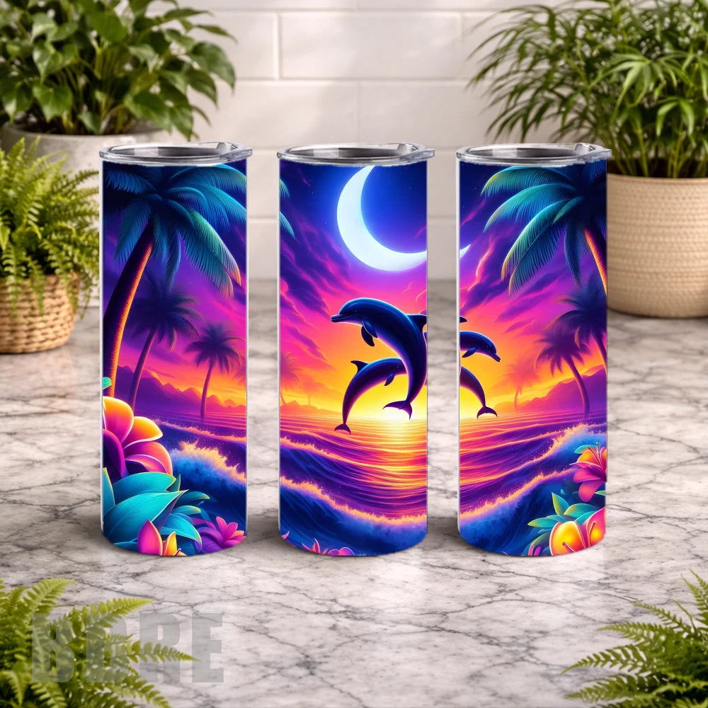 Dolphin Sunset 4 20 OZ Wrap Mockup