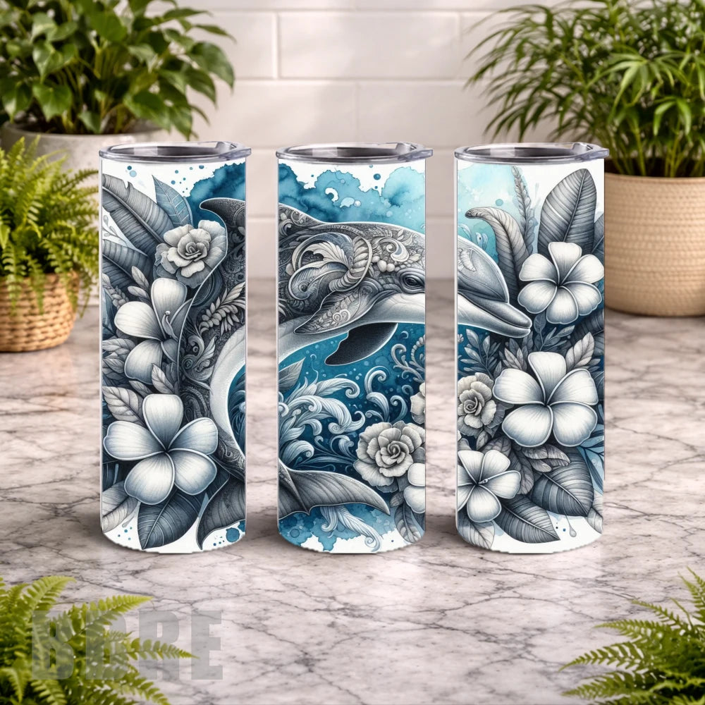 Dolphin Floral 3 20 OZ Wrap Mockup