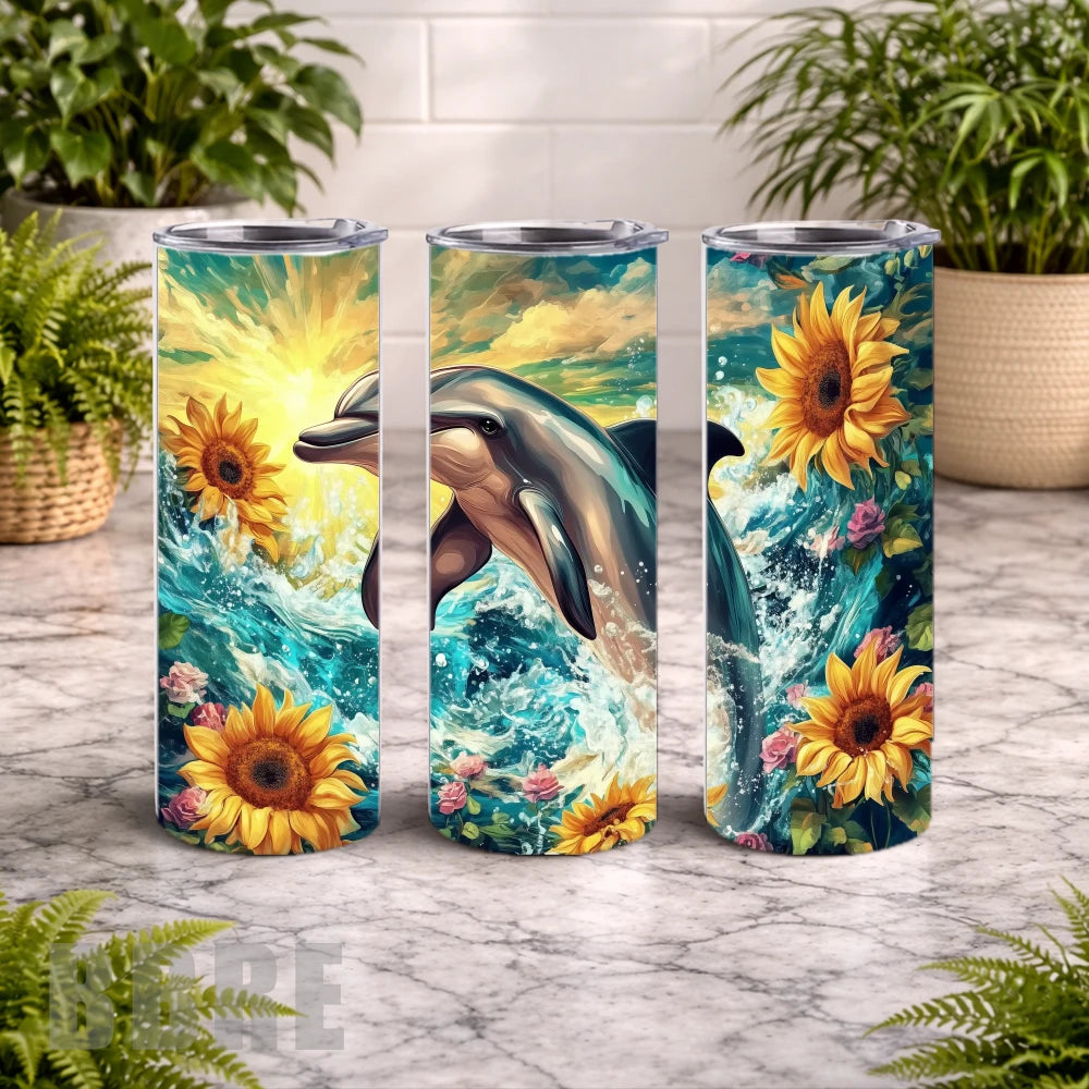 Dolphin Sunflowers 2 20 OZ Wrap Mockup