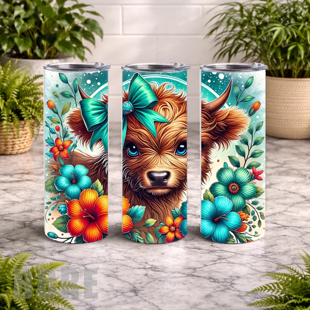 Floral Highland Cow 18 20 OZ Wrap Mockup