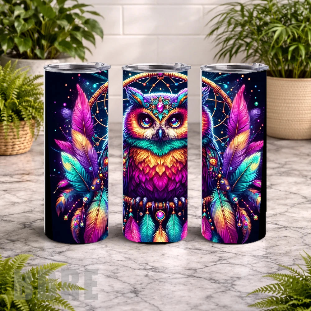 Colorful Owl 4 20 OZ Wrap Mockup