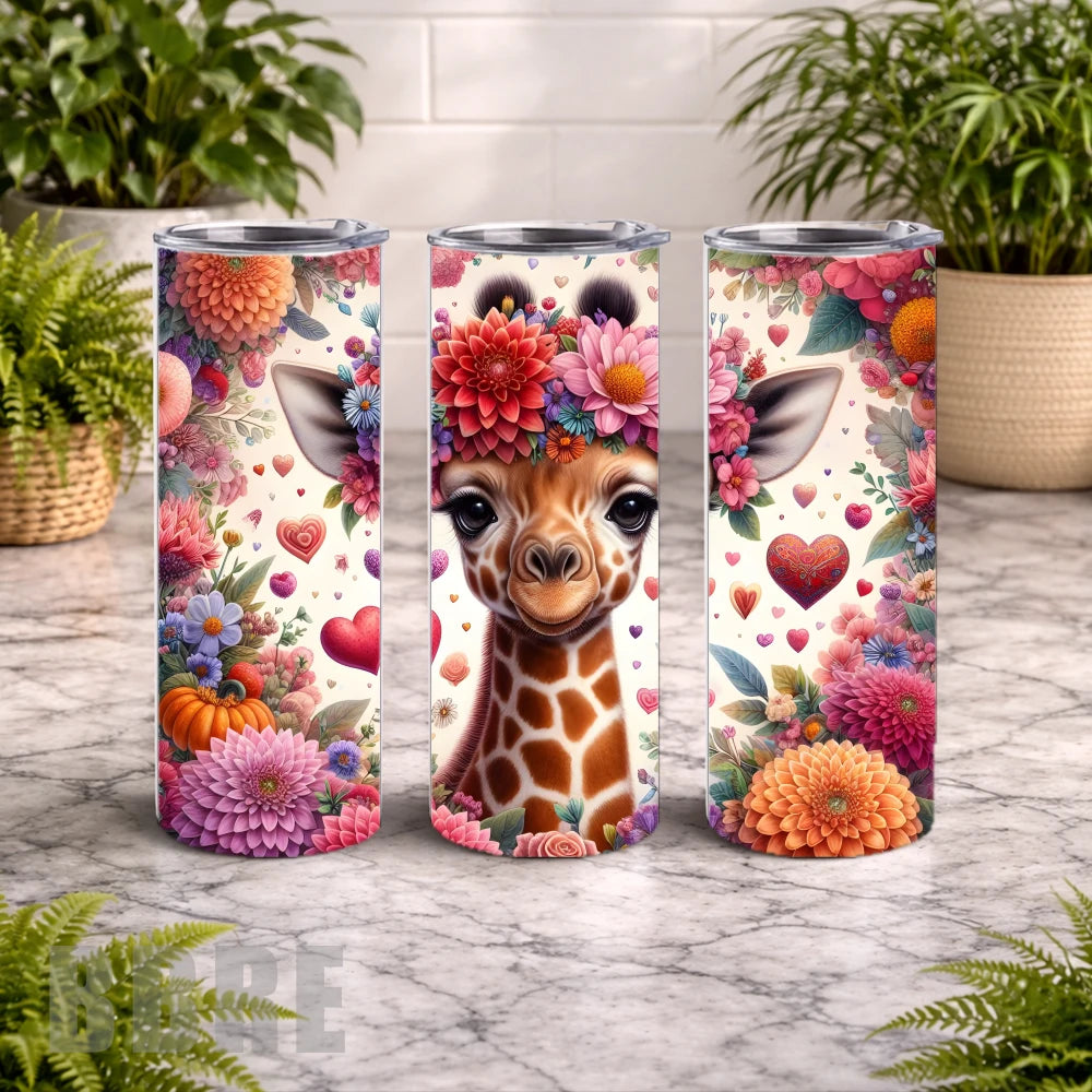 Floral Giraffe 3 20 OZ Wrap Mockup