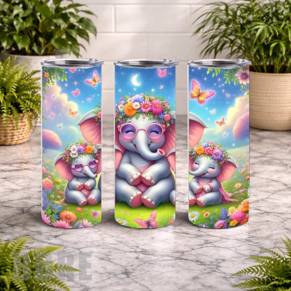 Floral Elephants 2 20 OZ Wrap Mockup