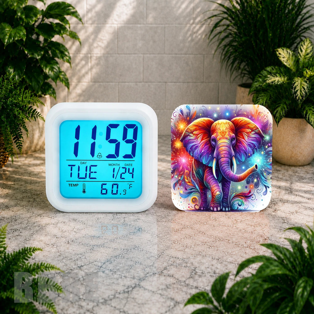 Colorful Elephant Digital Clock Transfer