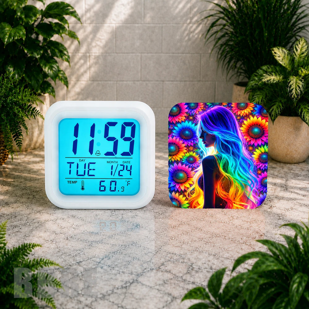 Colorful Floral Digital Clock Transfer