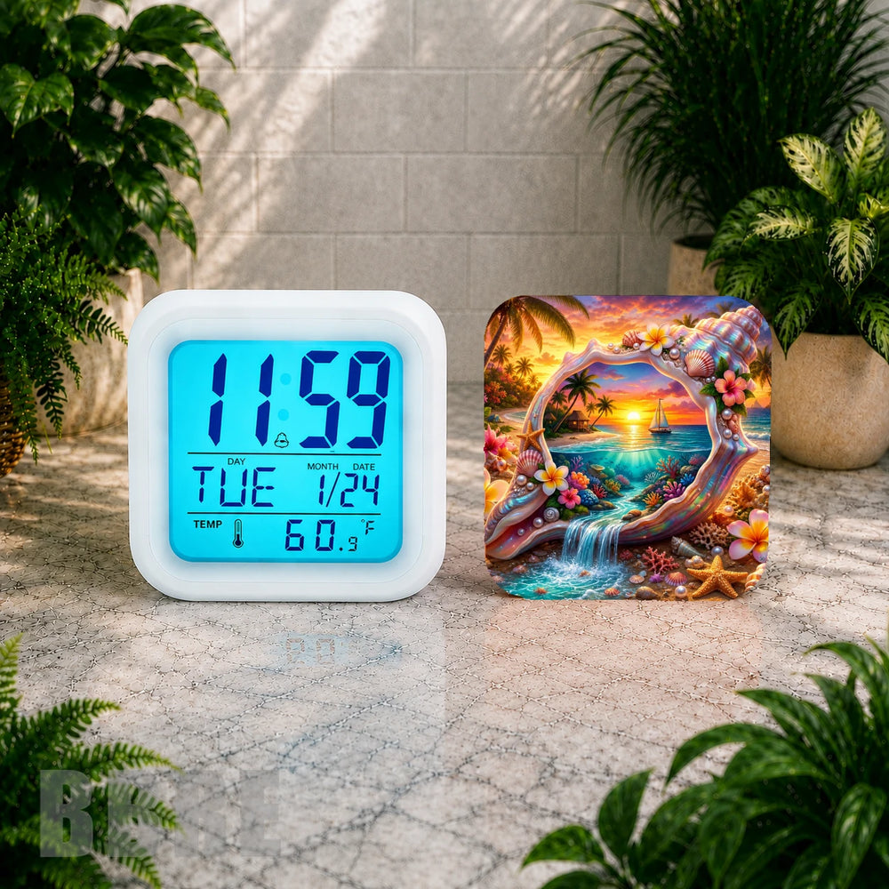 Tropical Sunset Digital Clock Transfer