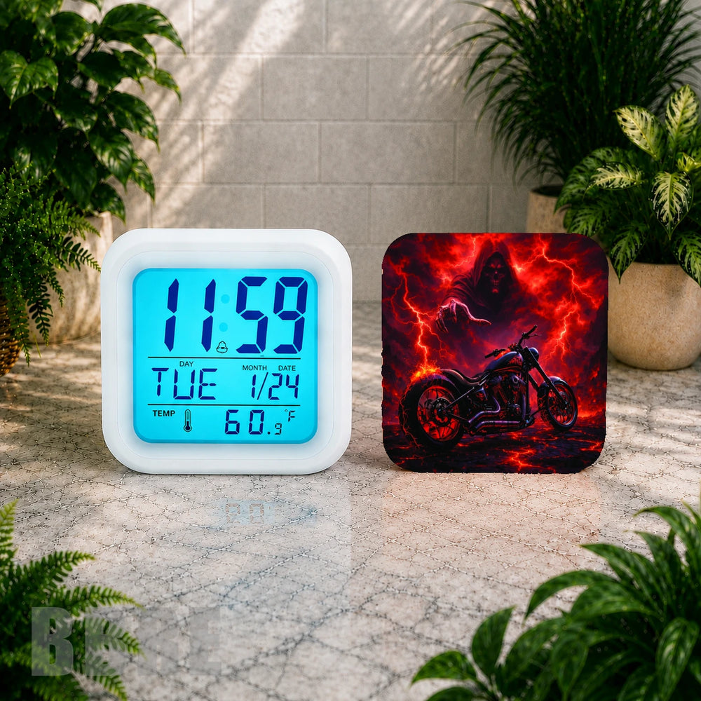 Gothic Motorcycle Digital Clock Transfer