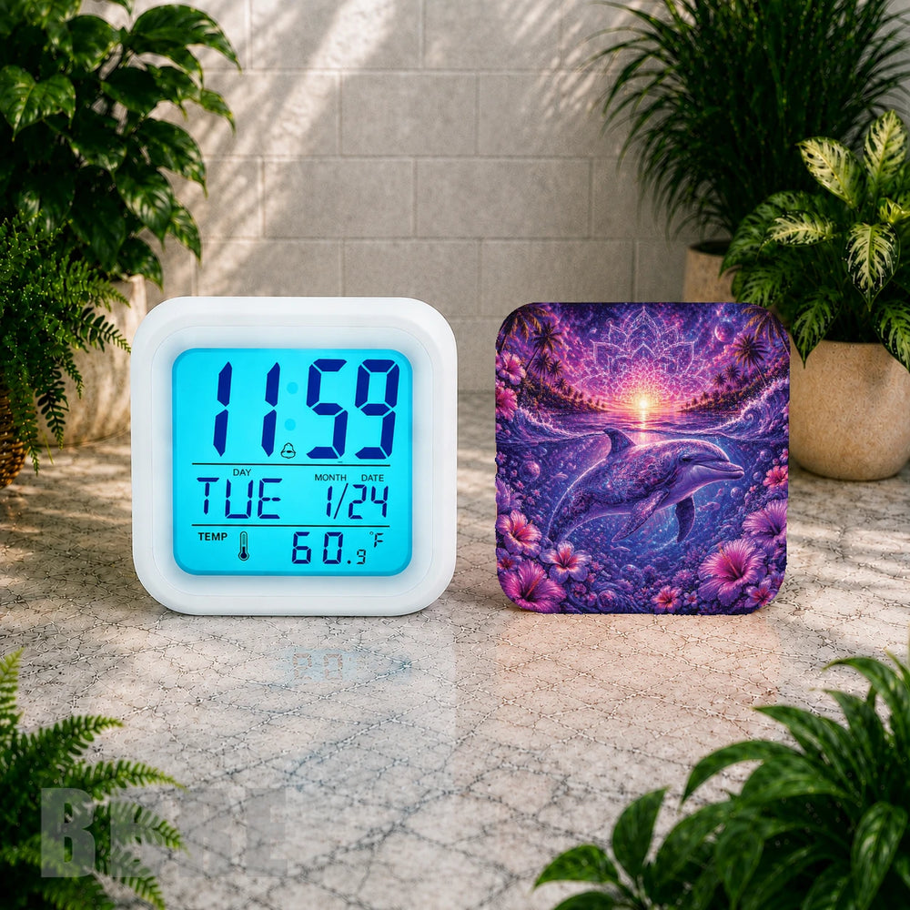 Dolphin Sunset 2 Digital Clock Transfer