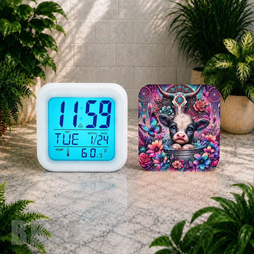 Floral Cow Digital Clock Transfer