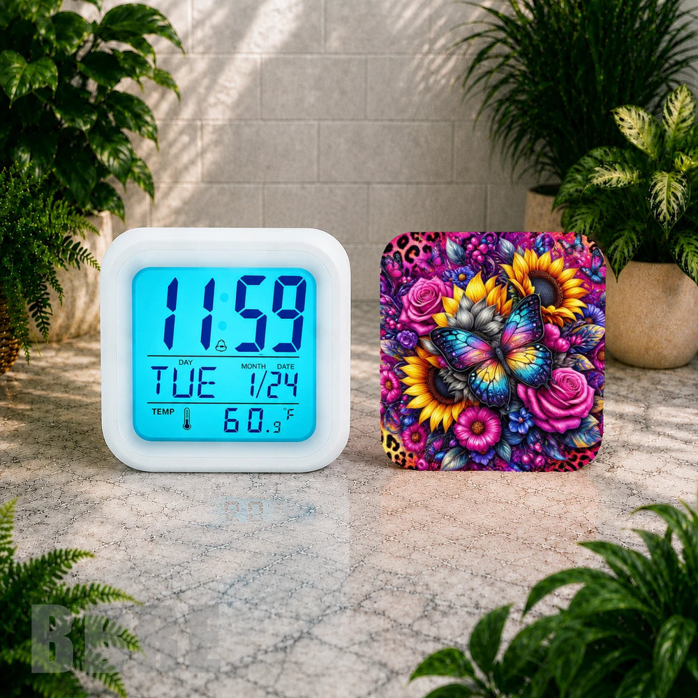 Floral Butterfly 2 Digital Clock Transfer