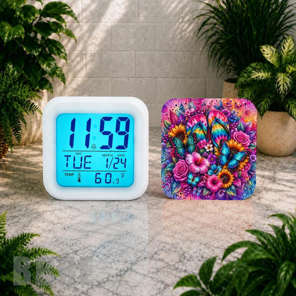 Floral Flipflops Digital Clock Transfer