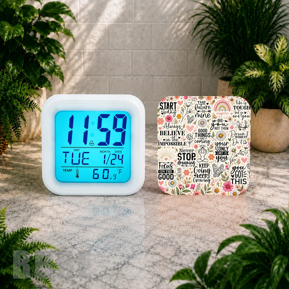 Floral Motivational Digital Clock Transfer