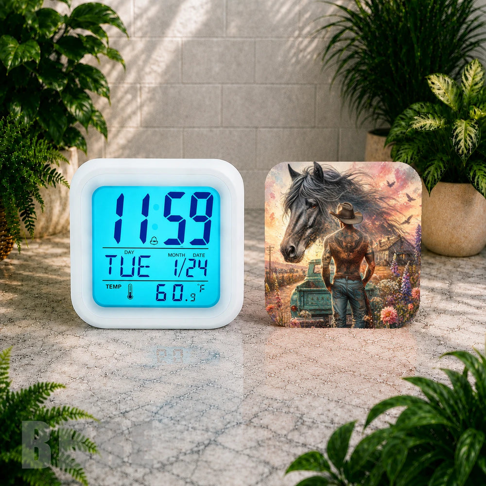 Horse Cowboy Digital Clock Transfer