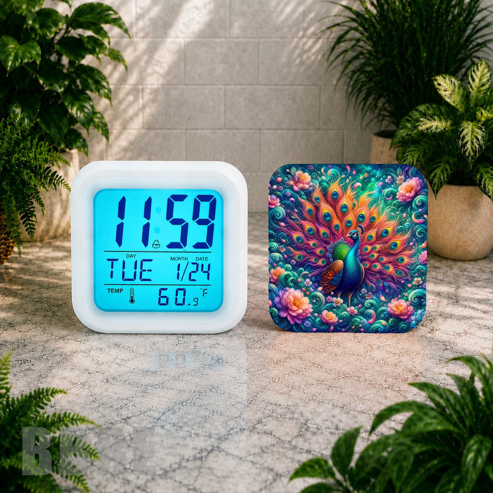 Peacock Design 2 Digital Clock Transfer