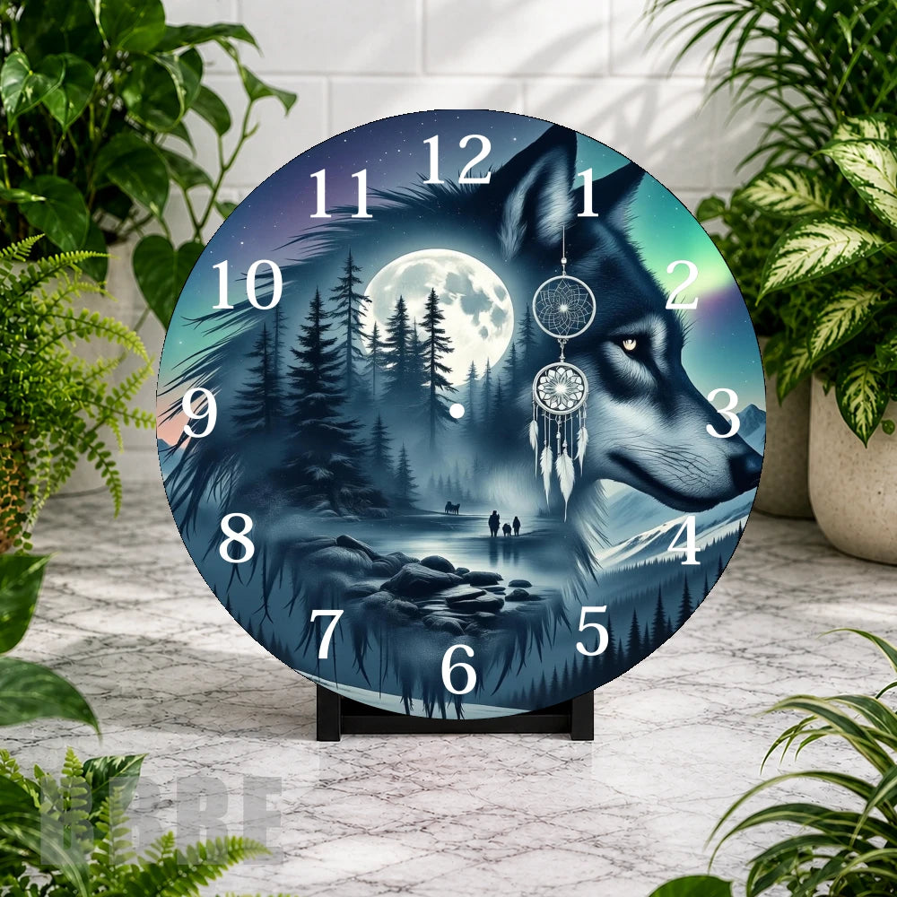 Wolf Dreamcatcher Clock Mockup,