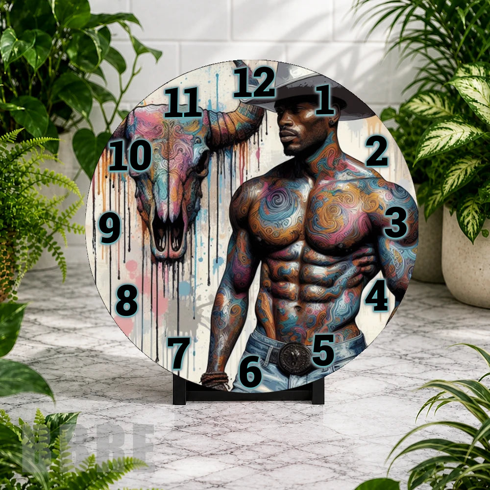 Tattooed Cowboy Clock Mockup,