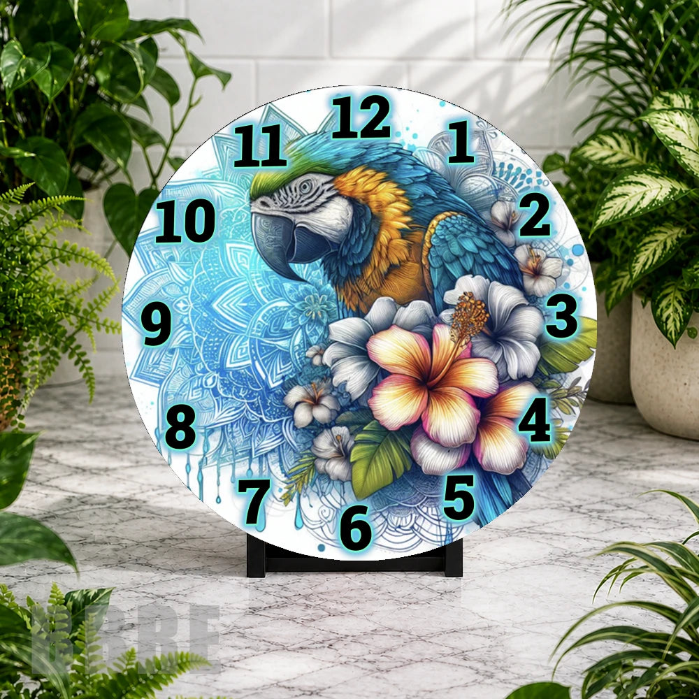 Tropical Parrot Clock Mockup,