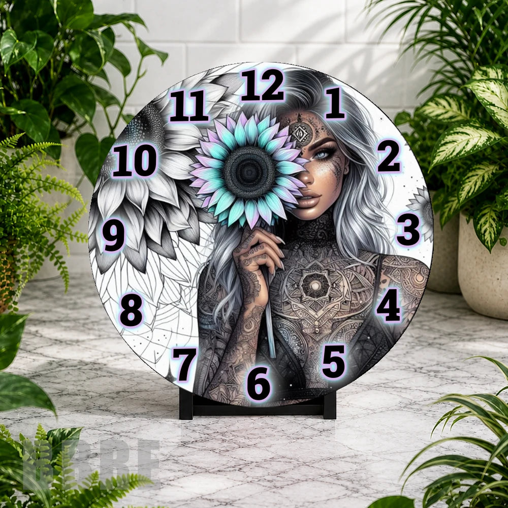 Sunflower Goddess Clock Mockup,
