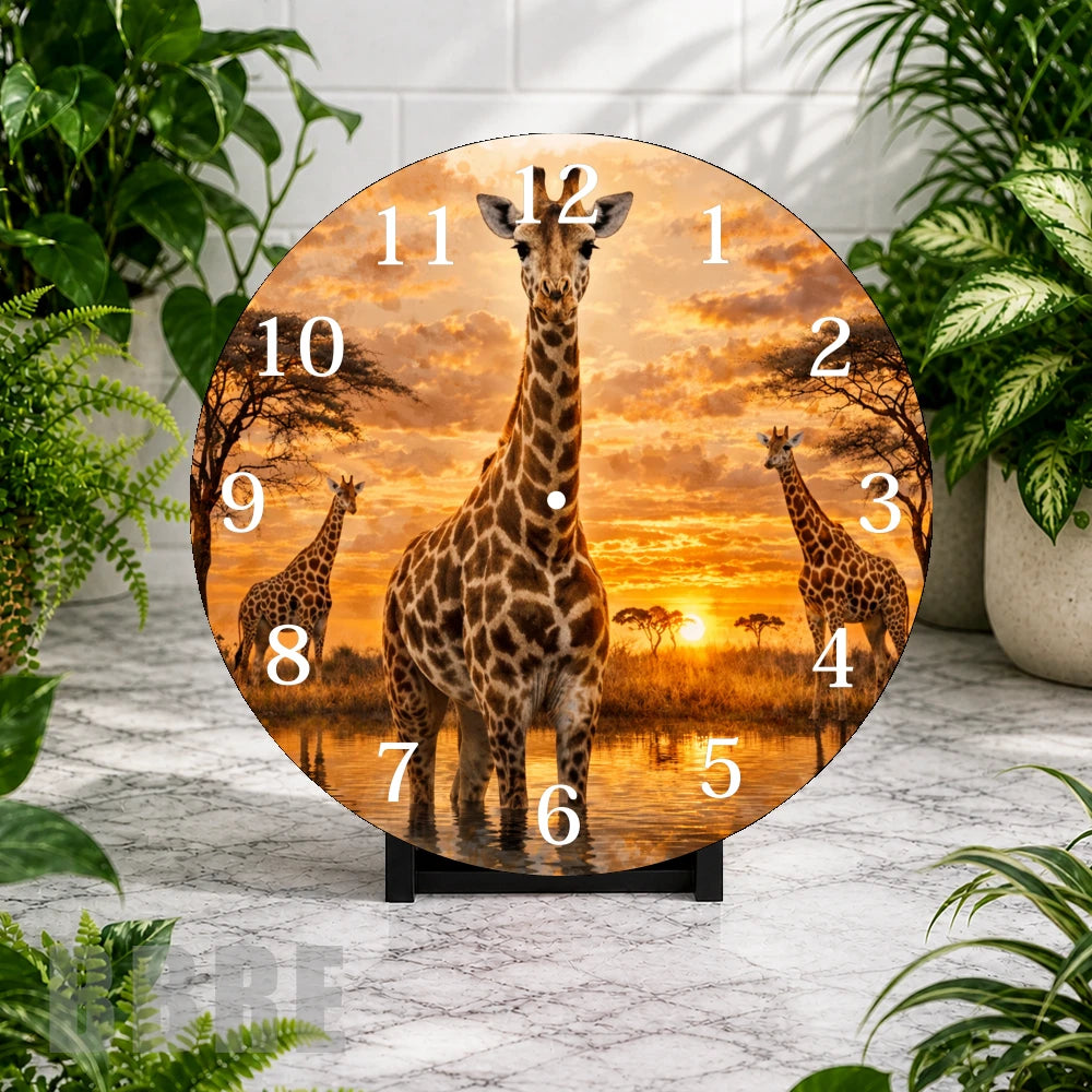 Giraffe Sunset Clock Mockup,