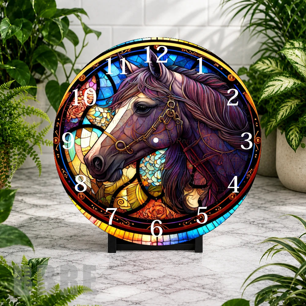 Stained Glass Horse Clock Mockup,