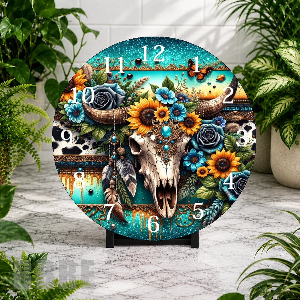 Floral Skull Clock Mockup,