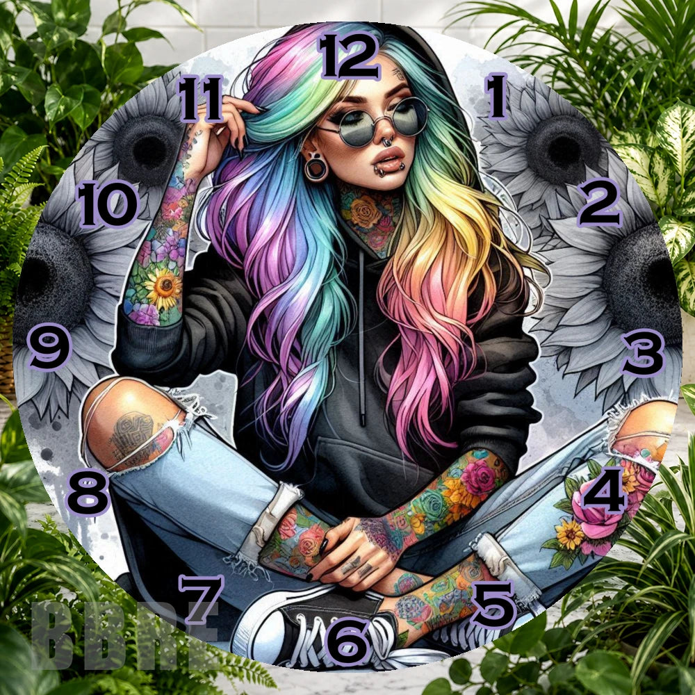 Colorful Tattooed Girl Clock Sublimation Wrap,