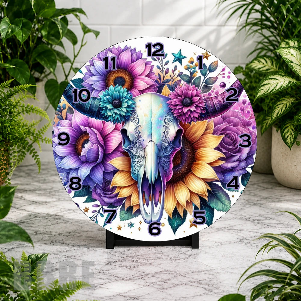 Floral Skull 3 Clock Mockup,