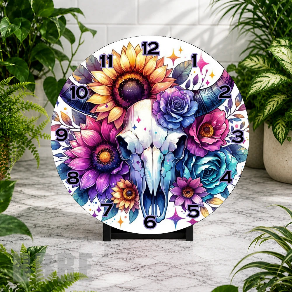 Floral Skull 4 Clock Mockup,