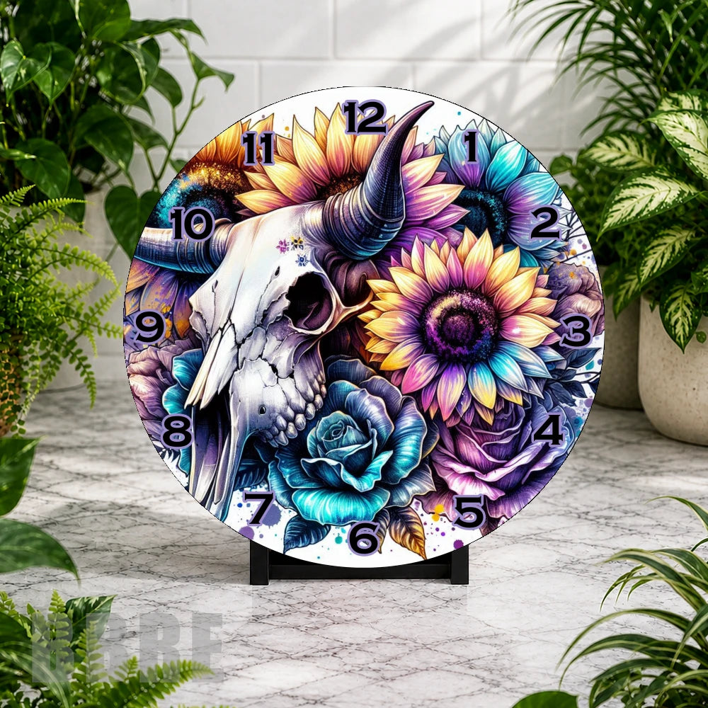 Floral Skull 5 Clock Mockup,